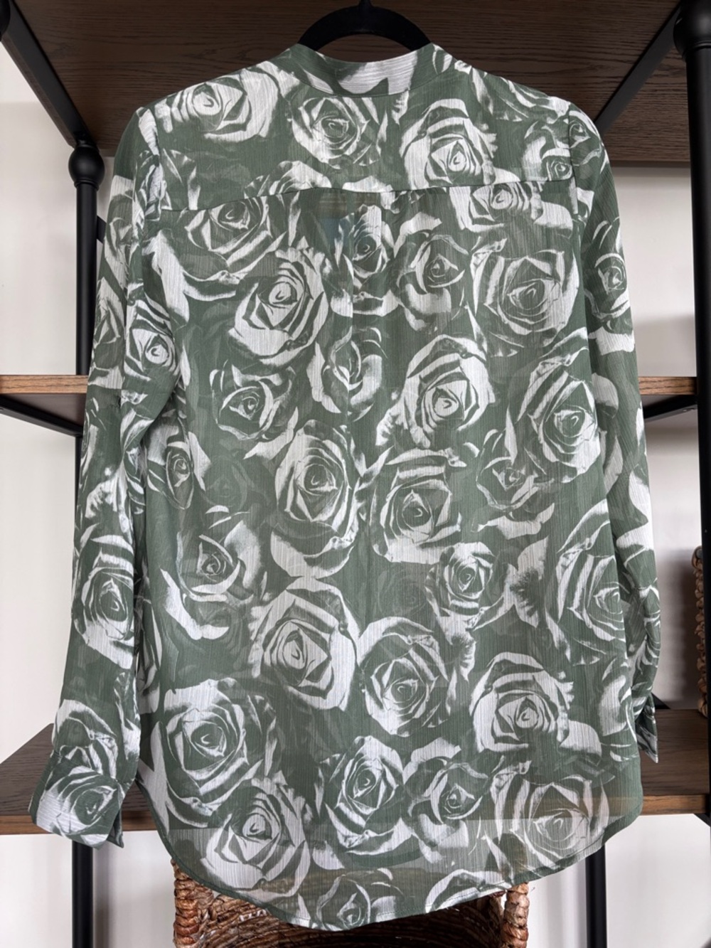 Kut from the Kloth Olive and White Rose Print Shirt - Picture 6 of 10